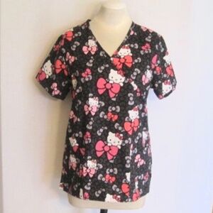 Hello Kitty Mock Wrap Scrub Top
